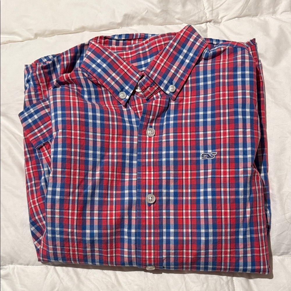 Vineyard Vines Boys Checkered Red and Blue Shirt - Small
